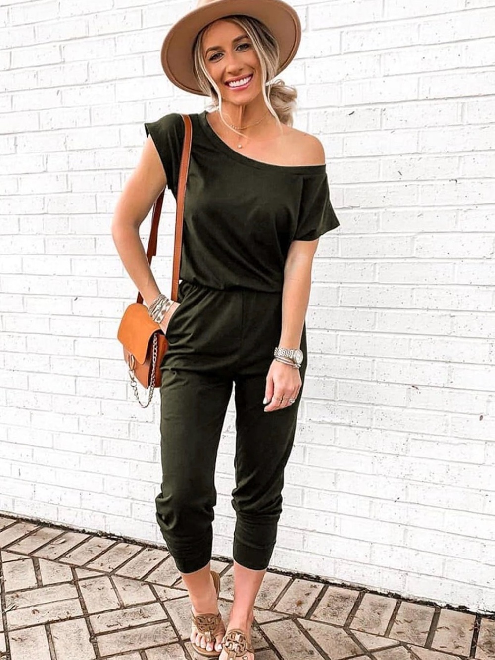 NWOT PRETTYGARDEN Women’s Olive Off-Shoulder Jumpsuit